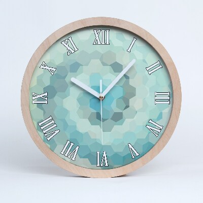 Drevené hodiny na stenu Modrý geometrický mozaikový vzor.