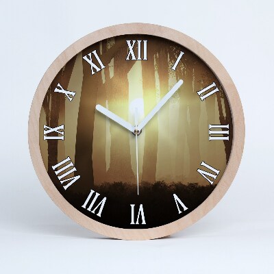 Drevené hodiny Les v rannom svetle.