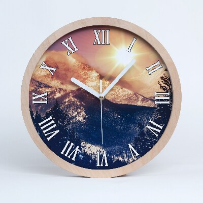 Drevené hodiny Slnko nad horami