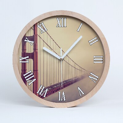 Nástenné drevené hodiny Sanfranciský most