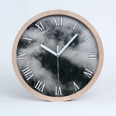 Drevené nástenné hodiny Hmla nad lesom