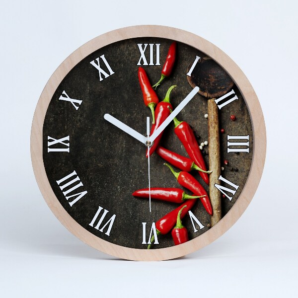 Drevené hodiny Chilli papričky