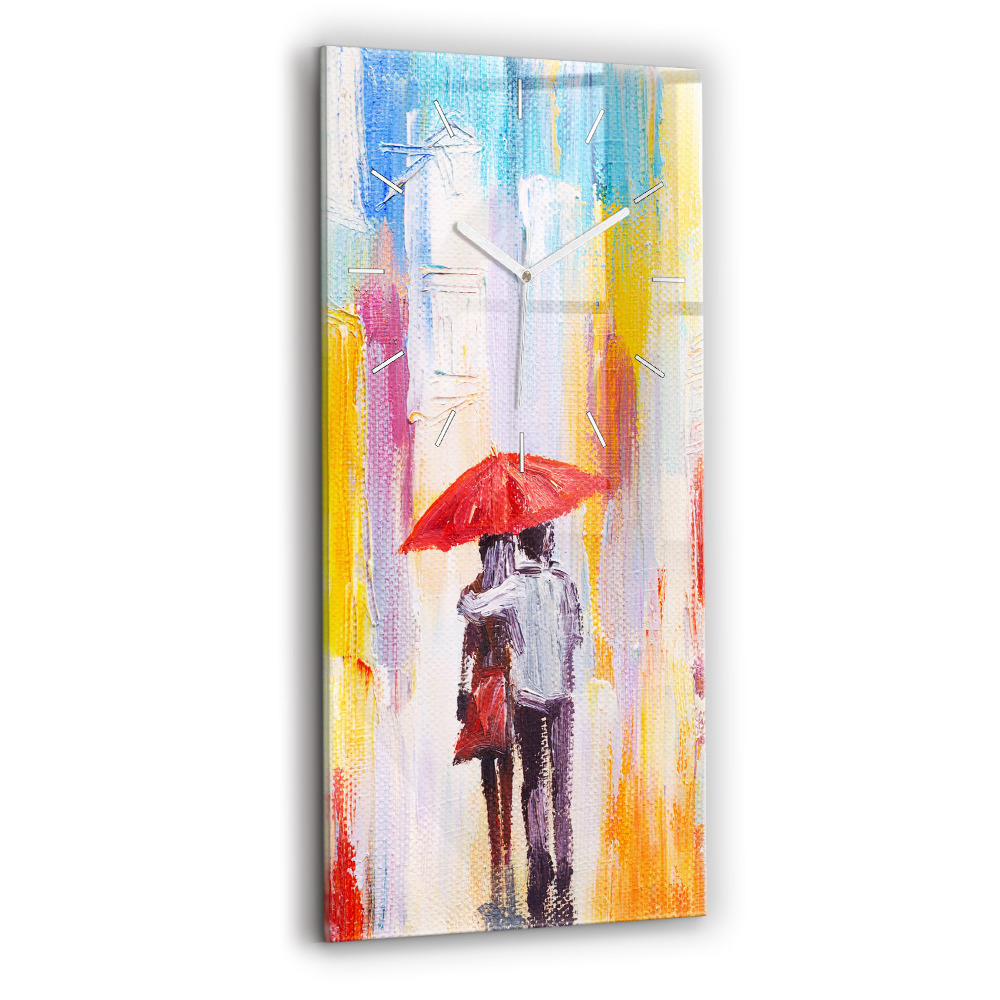 Sklenené nástenné hodiny Pár v daždi