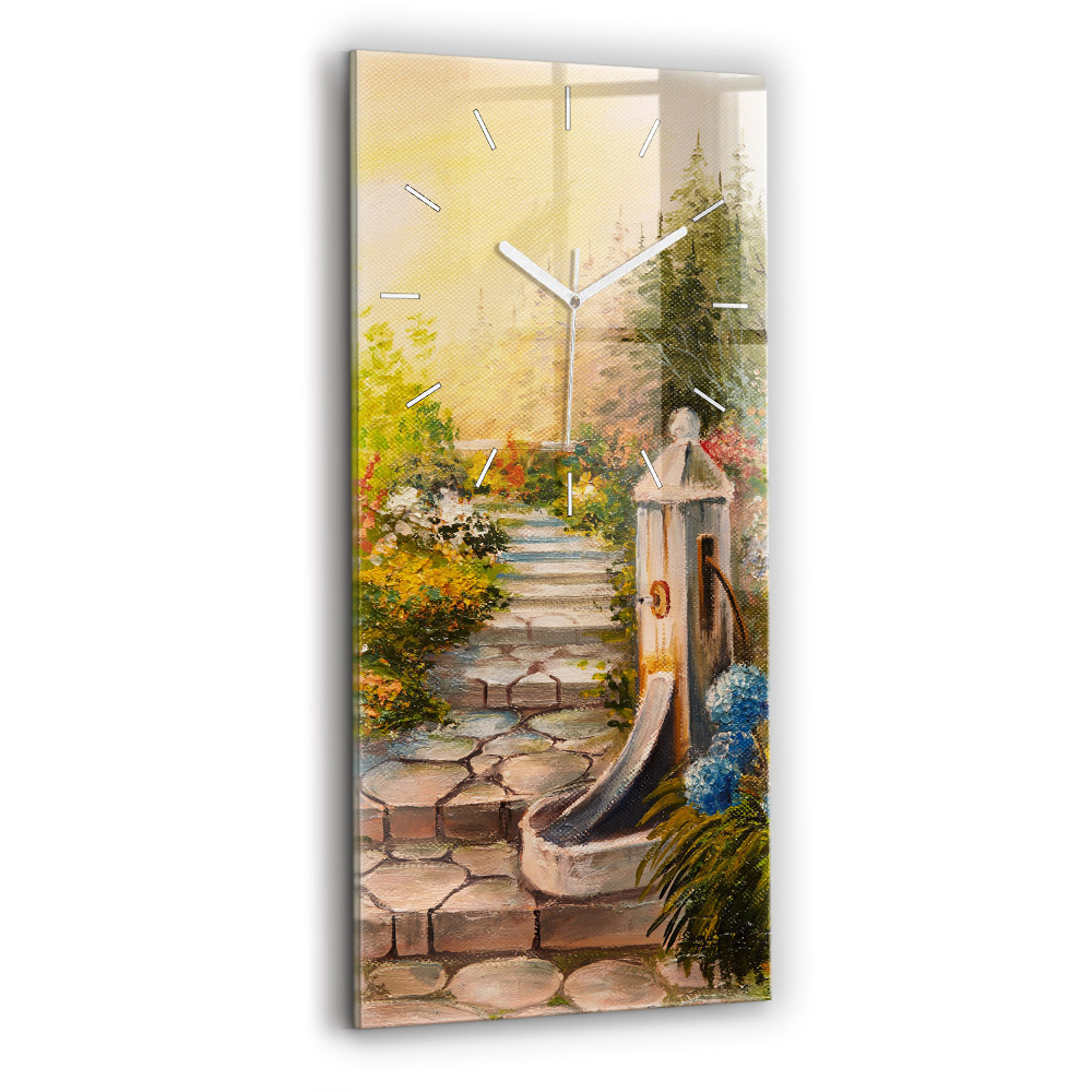 Sklenené nástenné hodiny Olejová kompozícia v lese