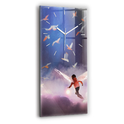 Sklenené hodiny na stenu Chlapec s krídlami