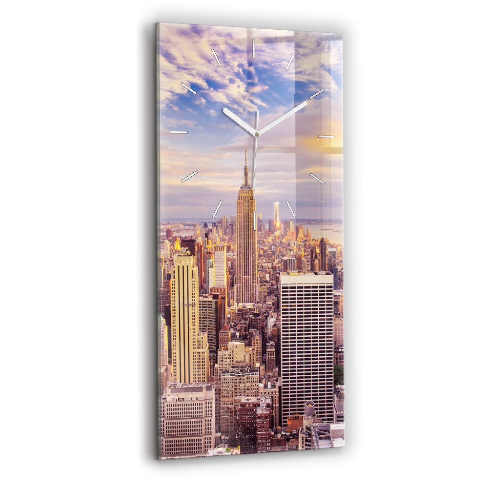 Sklenené hodiny na stenu Západ slnka New York