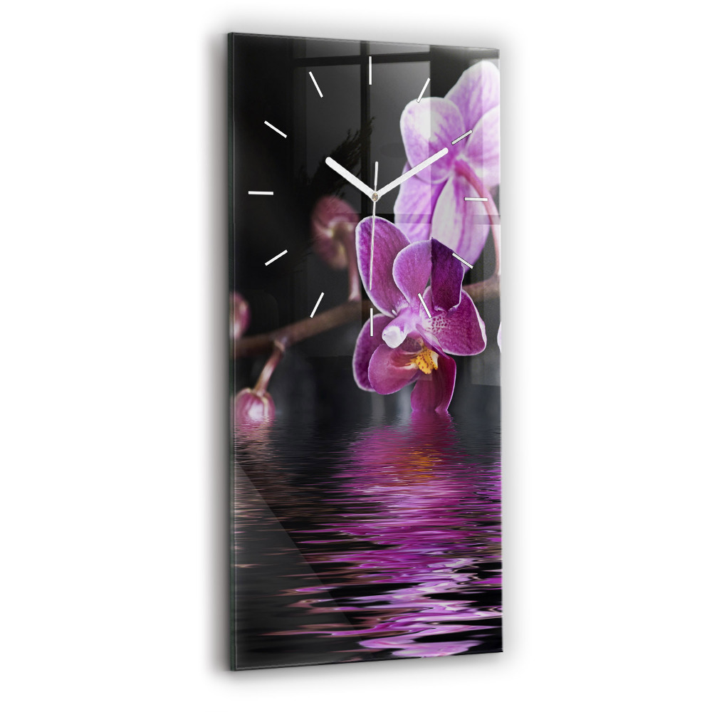 Vertikálne sklenené hodiny Kvet orchidey na vode