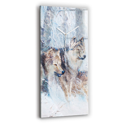 Sklenené nástenné hodiny Vlci v lese