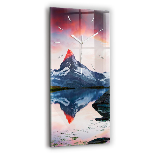 Sklenené nástenné hodiny Matterhornské jazero Stellisee