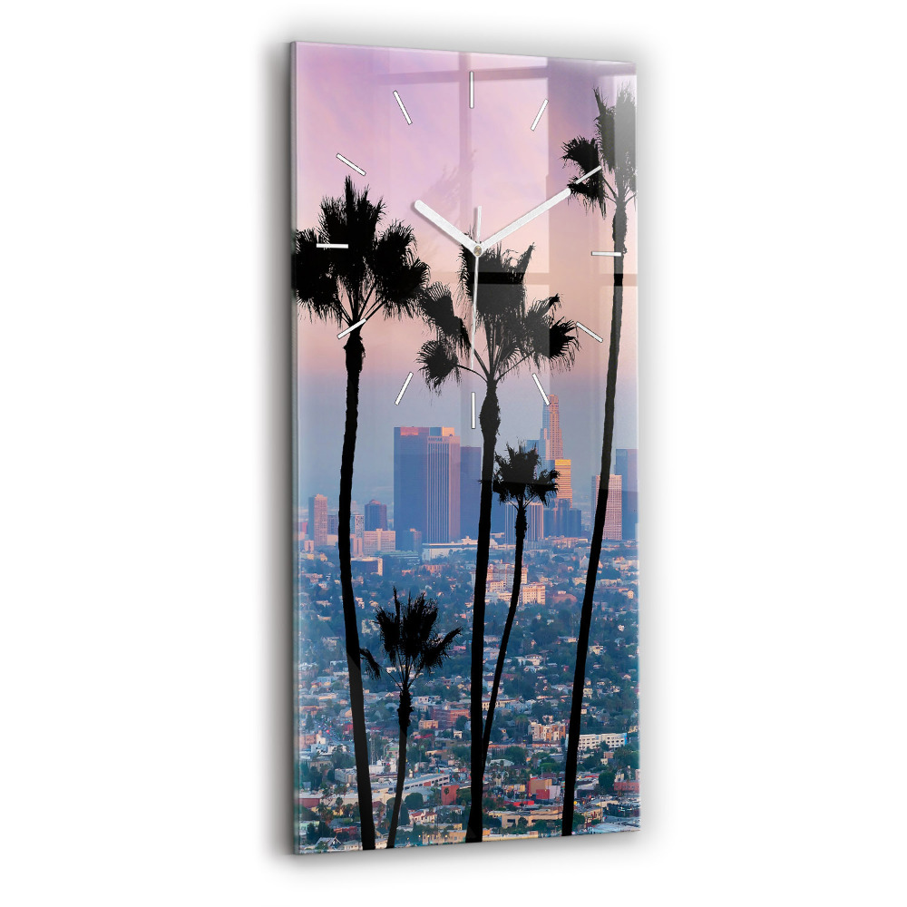 Sklenené nástenné hodiny Západ slnka v Los Angeles