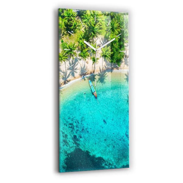 Sklenené hodiny na stenu Tropická pláž na ostrove Koh Tao