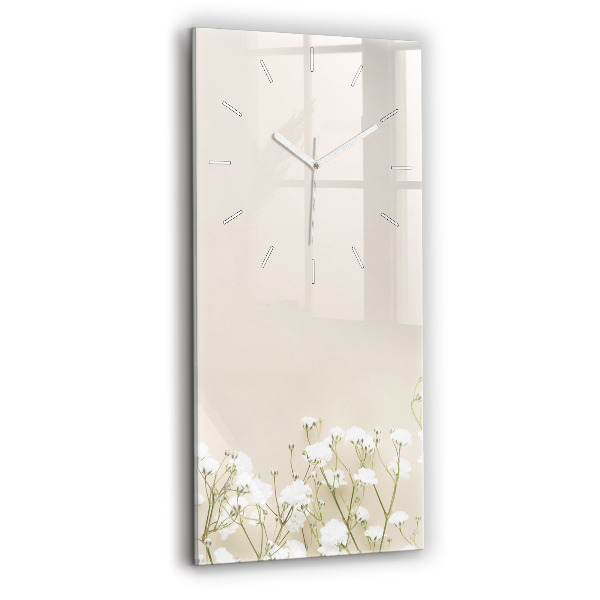 Sklenené hodiny na stenu Kvitnúce kvety gypsophily