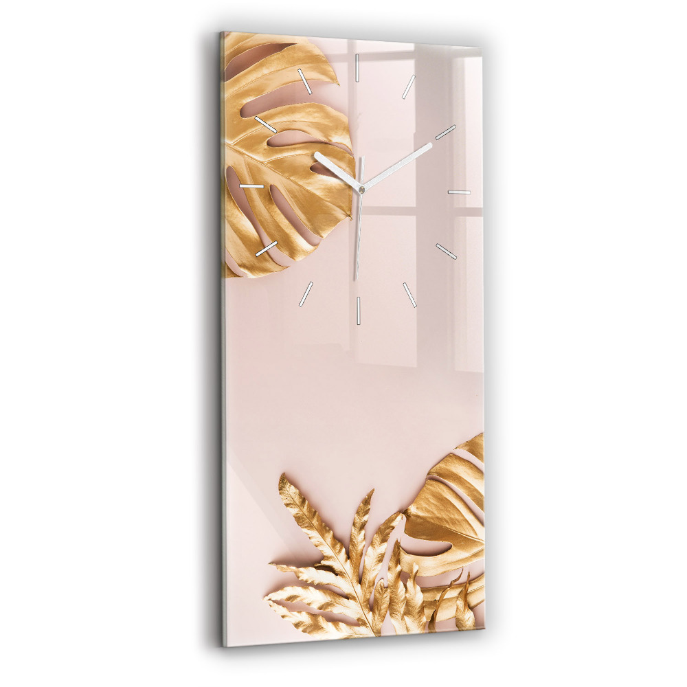 Sklenené hodiny Zlaté tropické listy