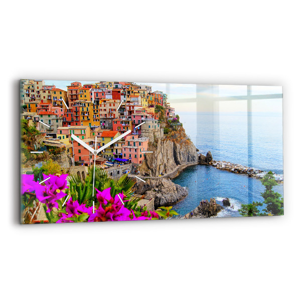 Sklenené hodiny na stenu Pobrežie Cinque Terre