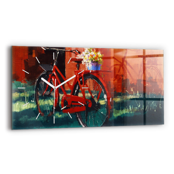 Sklenené hodiny na stenu Maľovaný bicykel