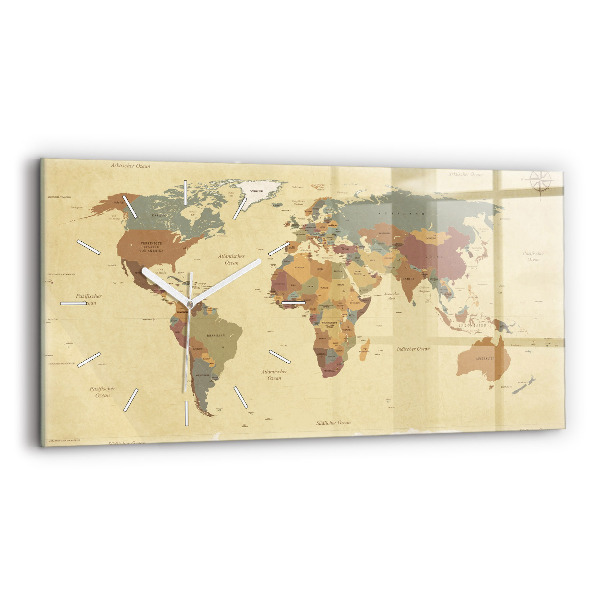 Sklenené hodiny Mapa sveta vo vintage štýle