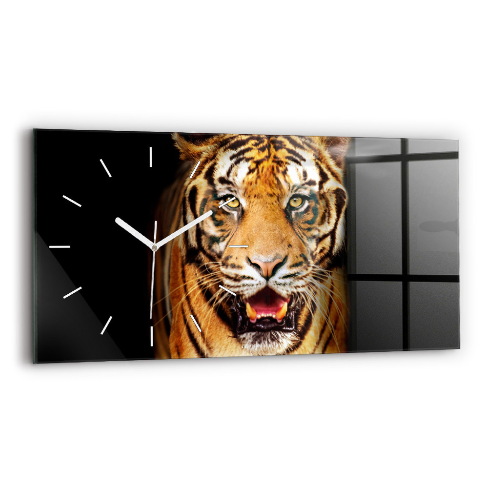 Horizontálne sklenené hodiny Tiger - divoké oko