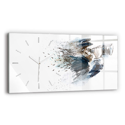 Sklenené hodiny na stenu Kapitán lode s ďalekohľadom