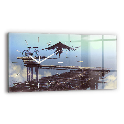 Sklenené hodiny Anjel na bicykli