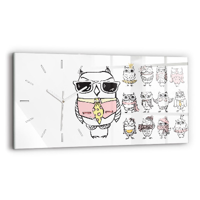 Sklenené hodiny na stenu Vintage plagát so sovami