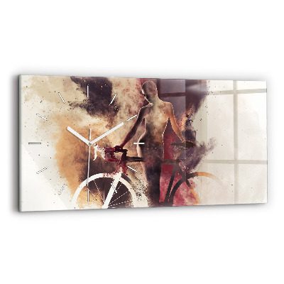 Horizontálne sklenené hodiny Žena a bicykel