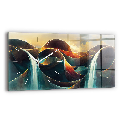 Horizontálne hodiny Tečúci vodopád na pozadí