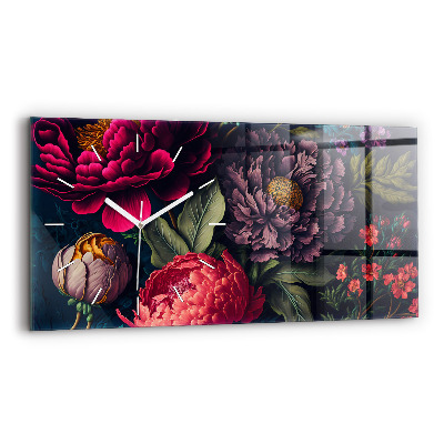Sklenené hodiny na stenu Starožitná kytica kvetov