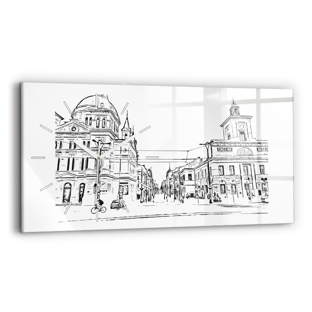 Horizontálne hodiny Ilustrácia mesta Poznaň