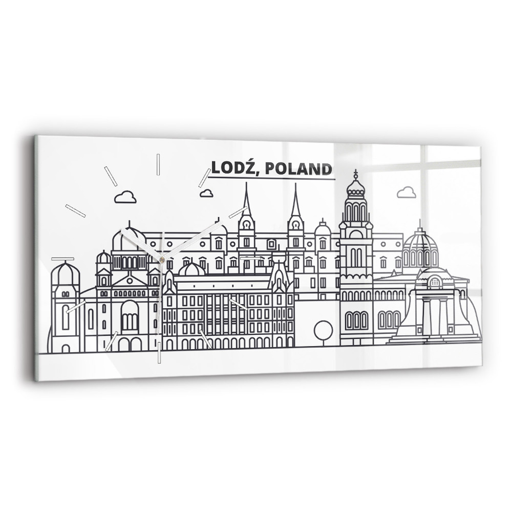 Sklenené hodiny na stenu Lodžská architektúra panoráma