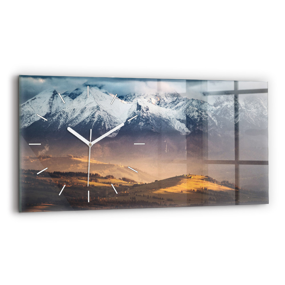 Sklenené hodiny na stenu Tatry v zimnej panoráme