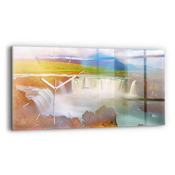 Horizontálne sklenené hodiny Godafoss na Islande