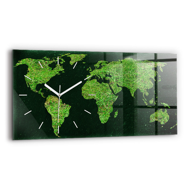 Sklenené hodiny Trávnatá mapa sveta