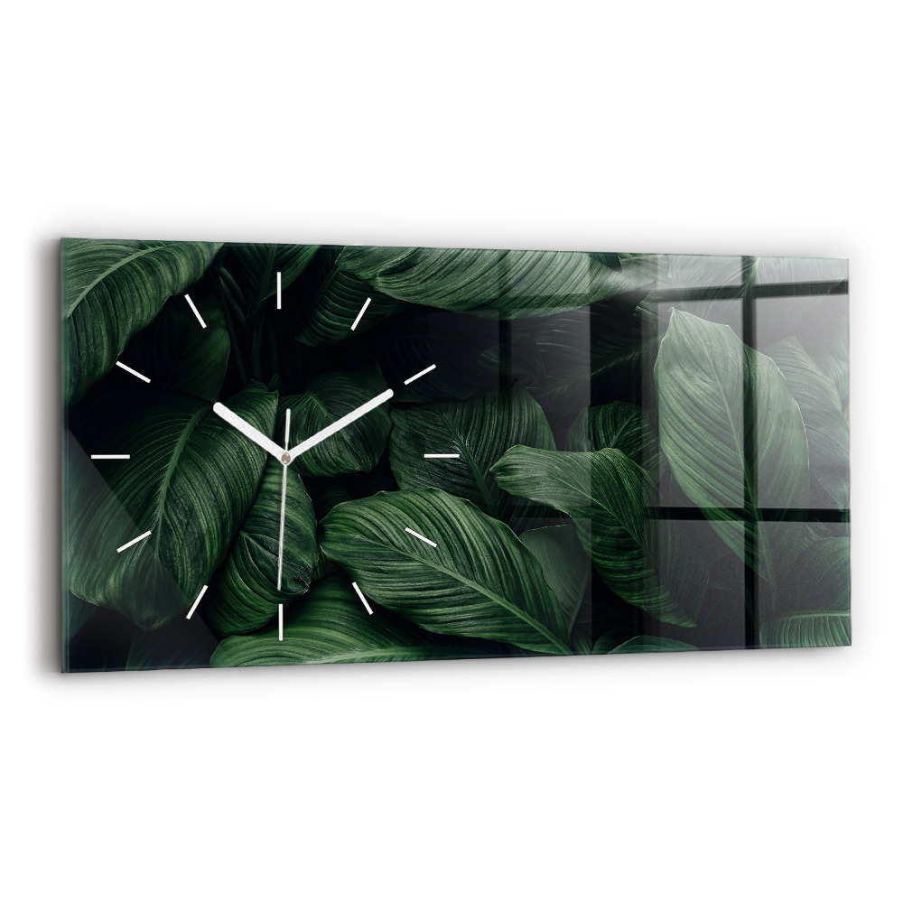 Sklenené hodiny na stenu Tropická monstera