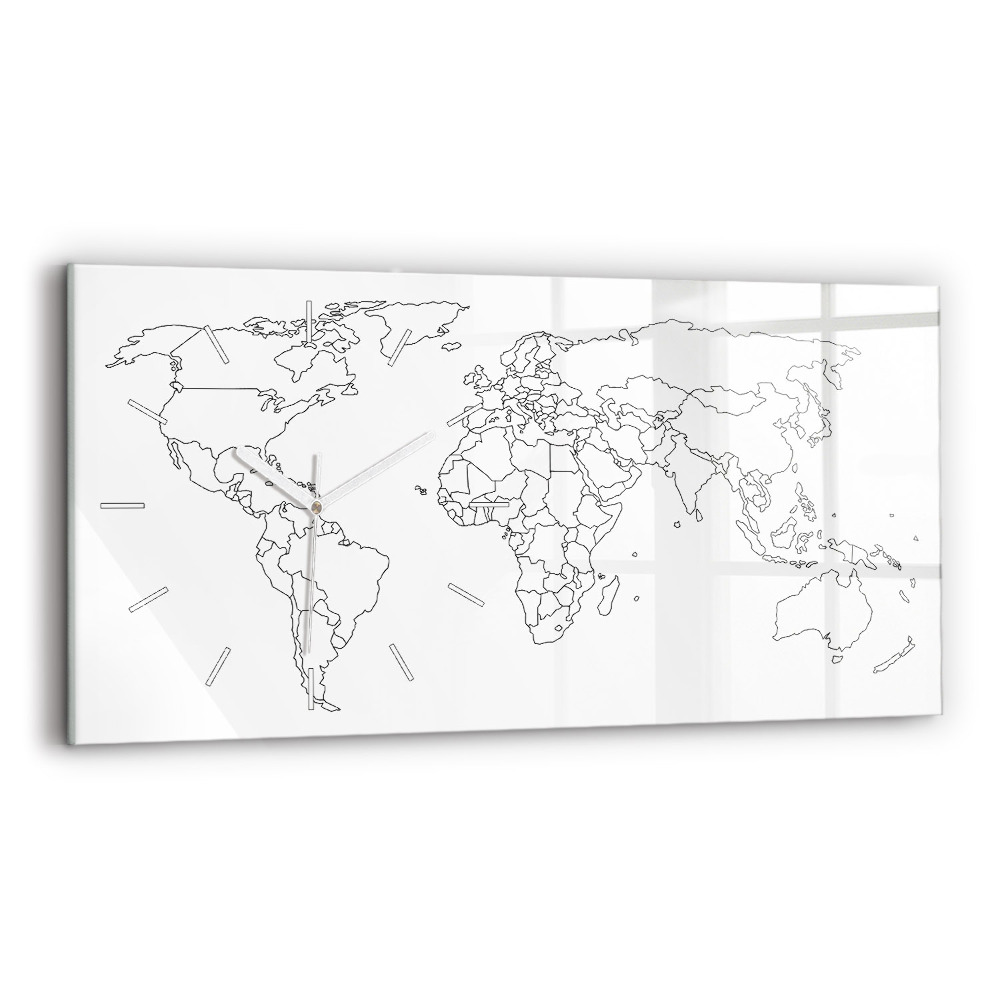 Sklenené hodiny na stenu Obrysová mapa sveta