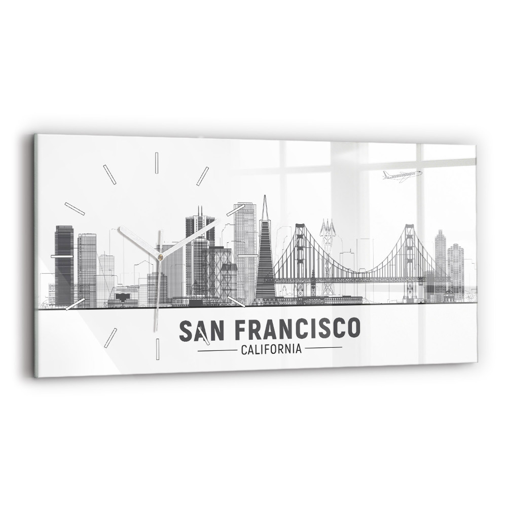Sklenené hodiny na stenu Panoráma San Francisca