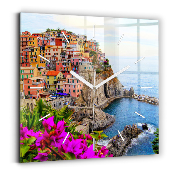 Štvorcové nástenné hodiny Pobrežie Cinque Terre