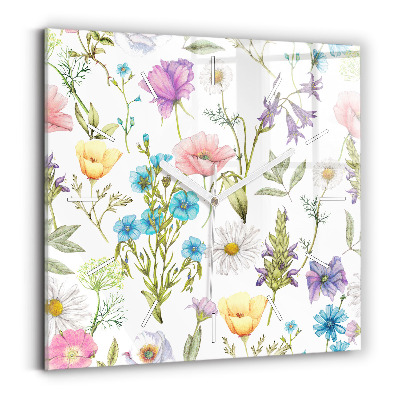 Sklenené hodiny na stenu Kompozícia kvetov