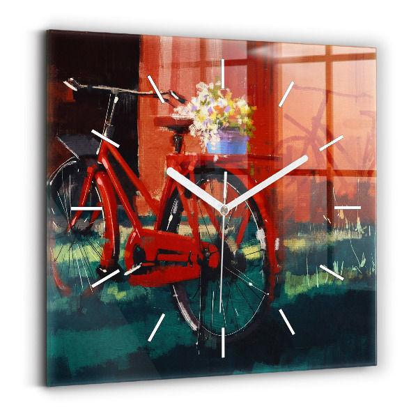 Štvorcové nástenné hodiny Maľovaný bicykel