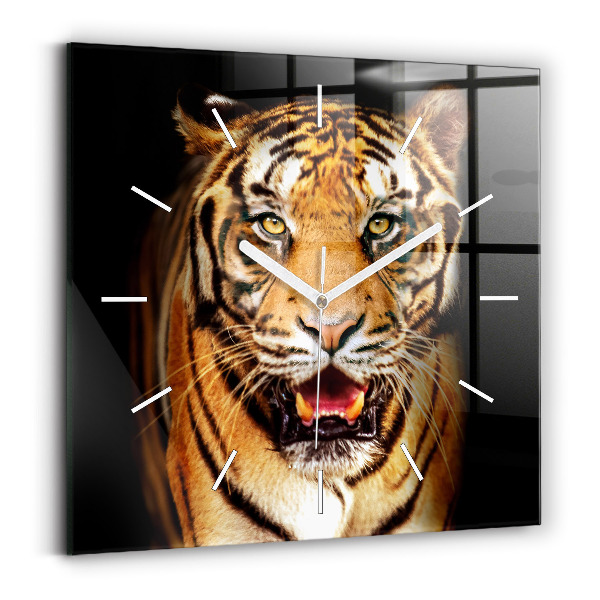 Štvorcové nástenné hodiny Tiger s divokými očami