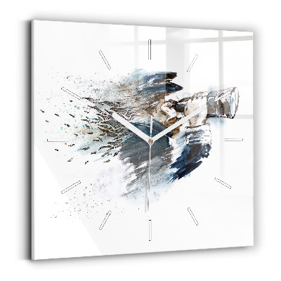 Sklenené hodiny na stenu Kapitán s ďalekohľadom