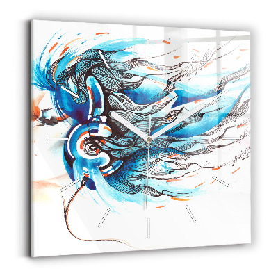 Štvorcové nástenné hodiny Ilustrácia slúchadla