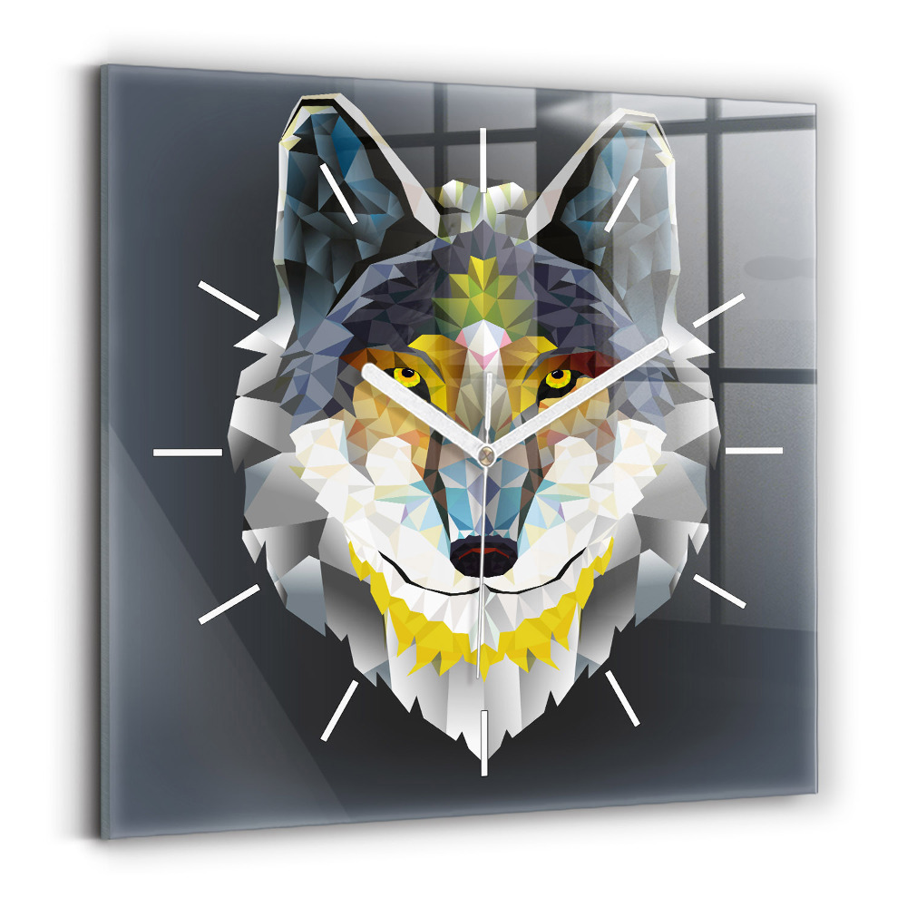 Sklenené hodiny na stenu Hlava vlka
