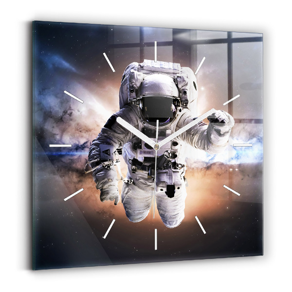 Sklenené hodiny na stenu Astronaut vo vesmíre