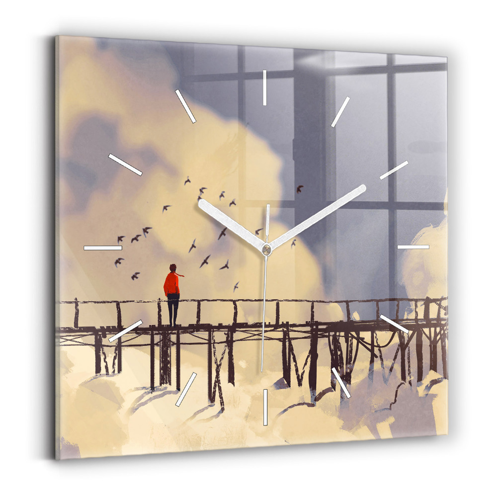 Štvorcové nástenné hodiny Muž na starom moste