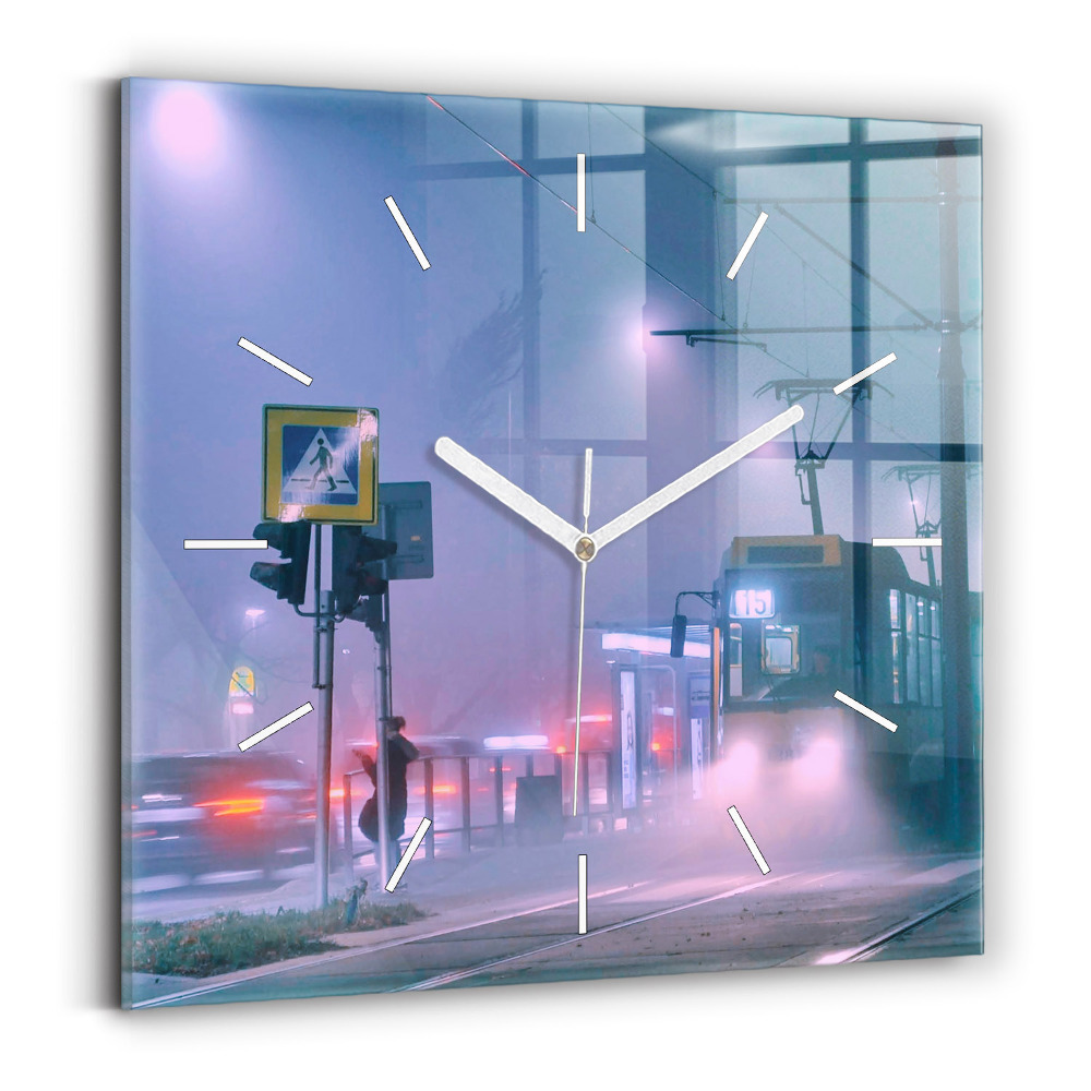 Sklenené hodiny na stenu Varšava v hmle