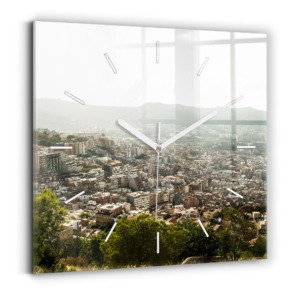 Sklenené hodiny Pohľad na Montjuic v Barcelone