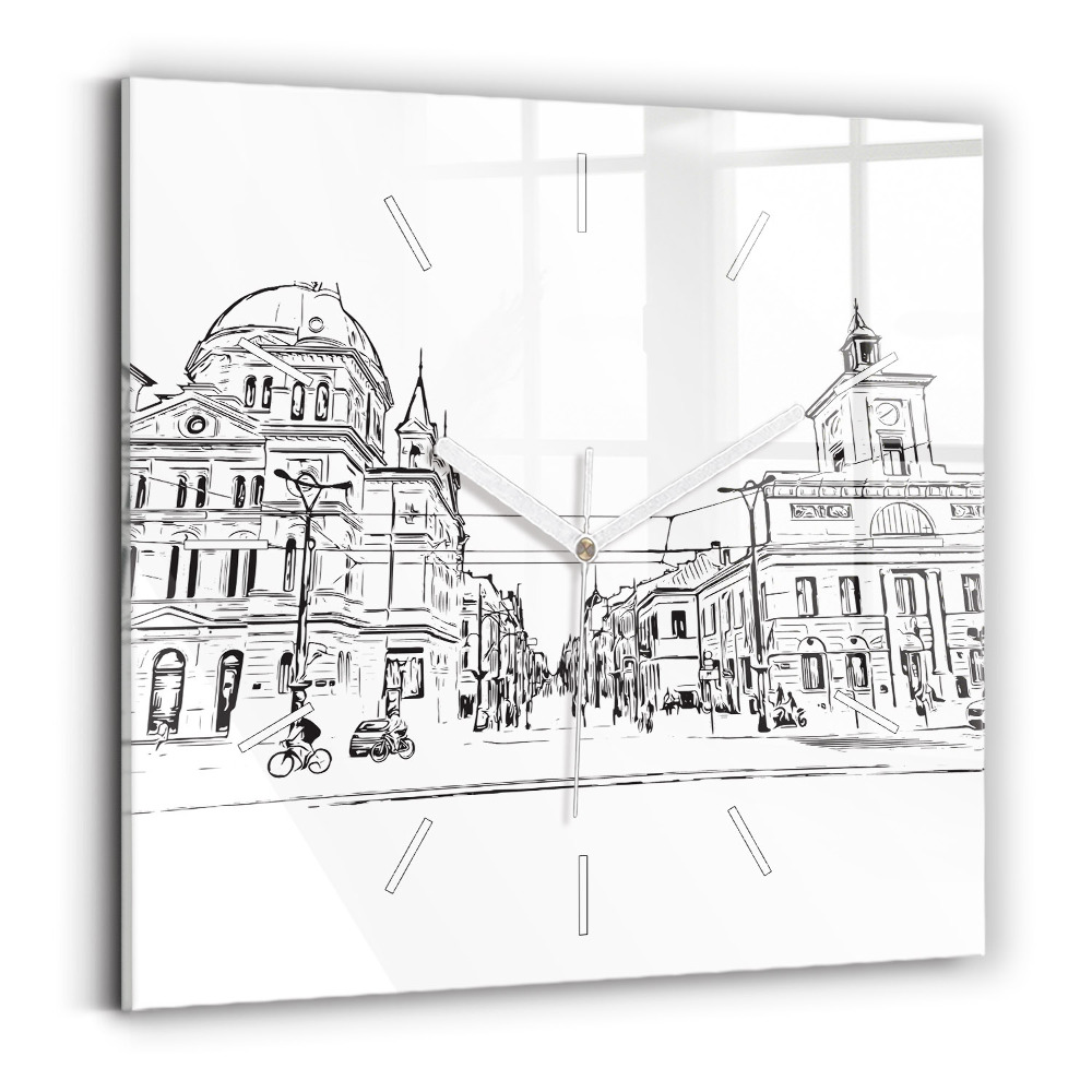 Štvorcové nástenné hodiny Ilustrácia mesta Poznaň