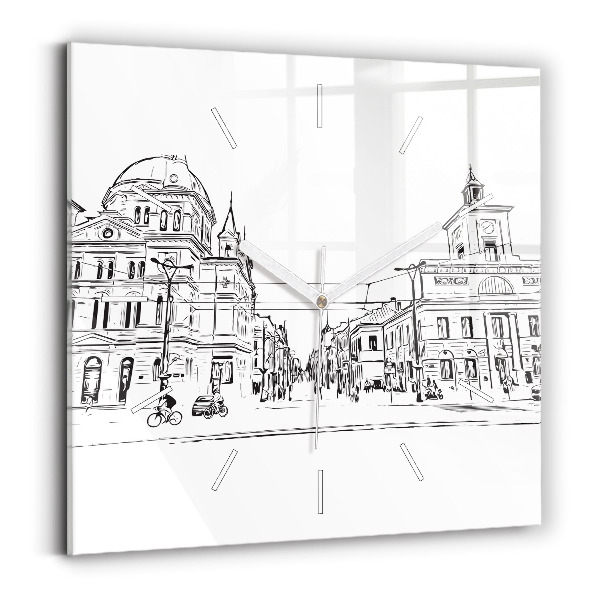 Štvorcové nástenné hodiny Ilustrácia mesta Poznaň