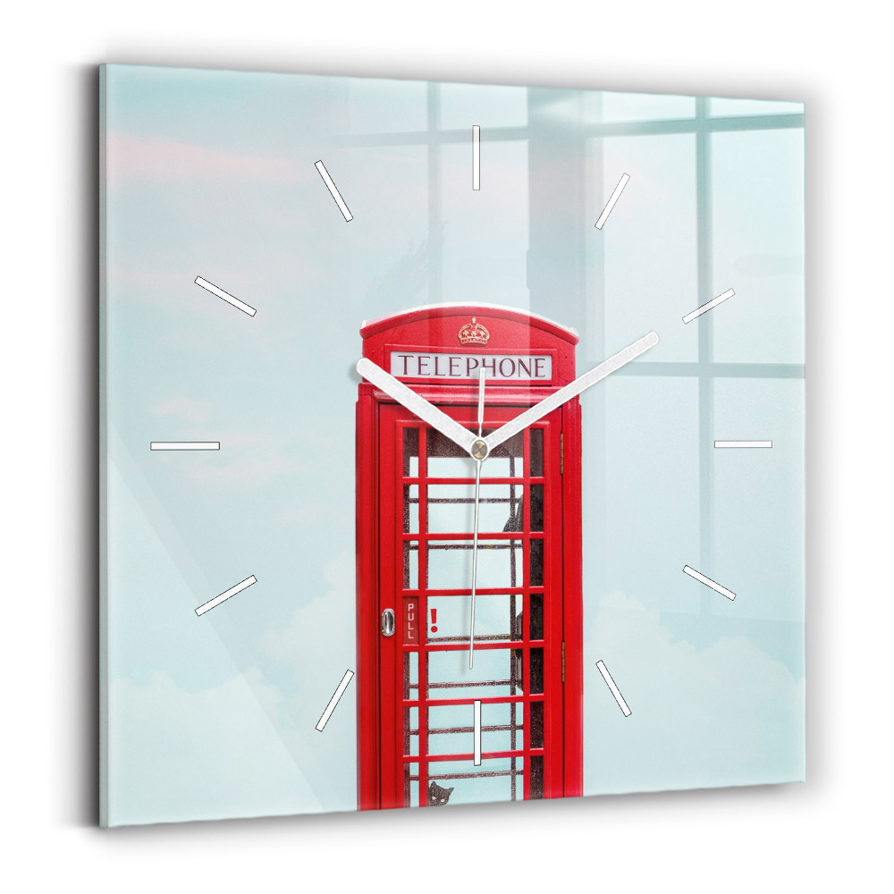 Sklenené hodiny na stenu Telefónna búdka