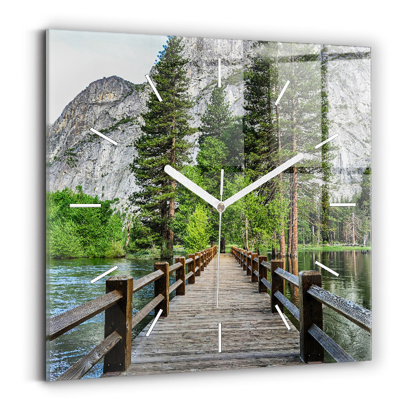 Sklenené hodiny na stenu Yosemitský drevený most